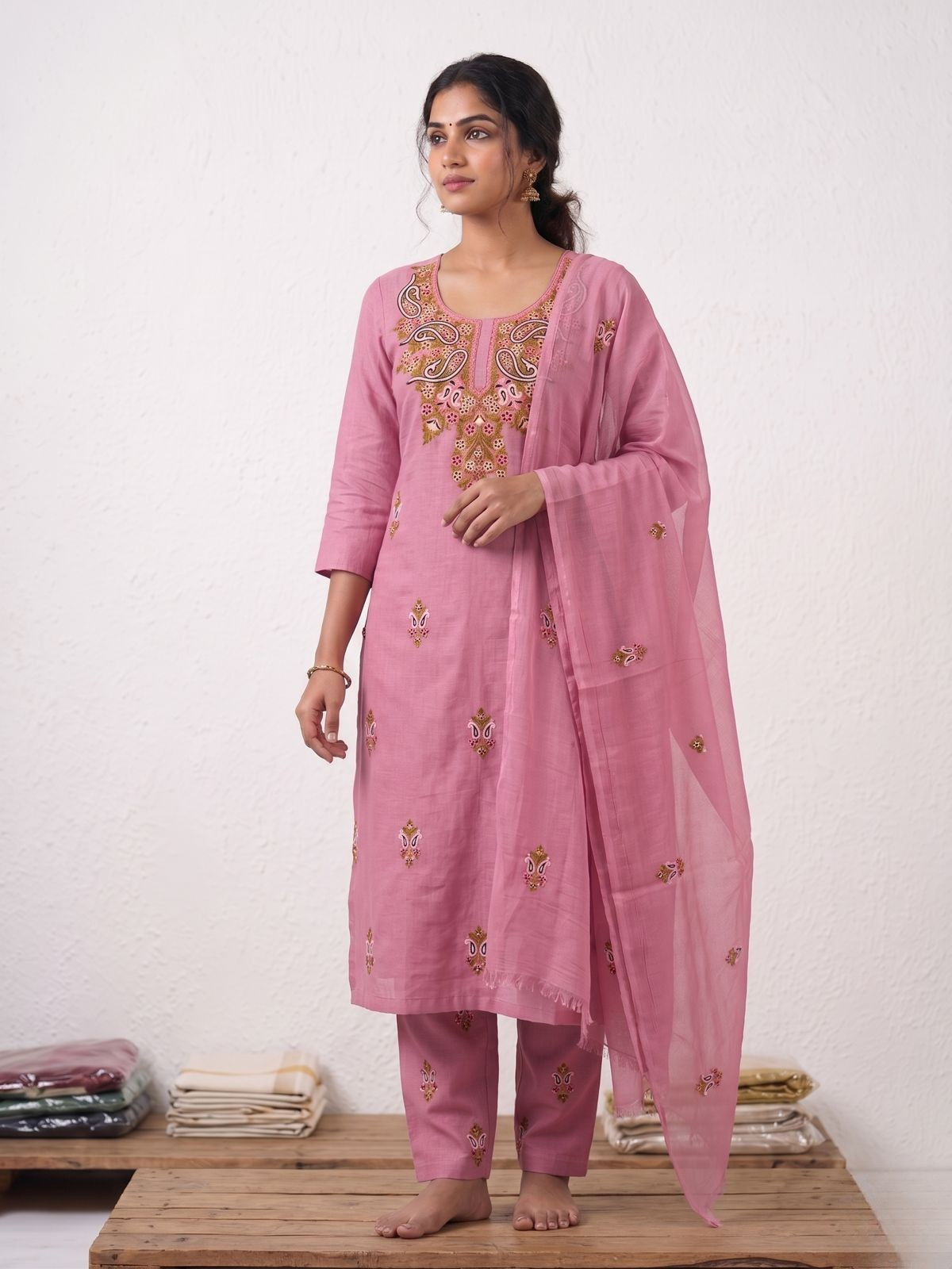 Pure Handloom Banarsi Cotton Silk Set